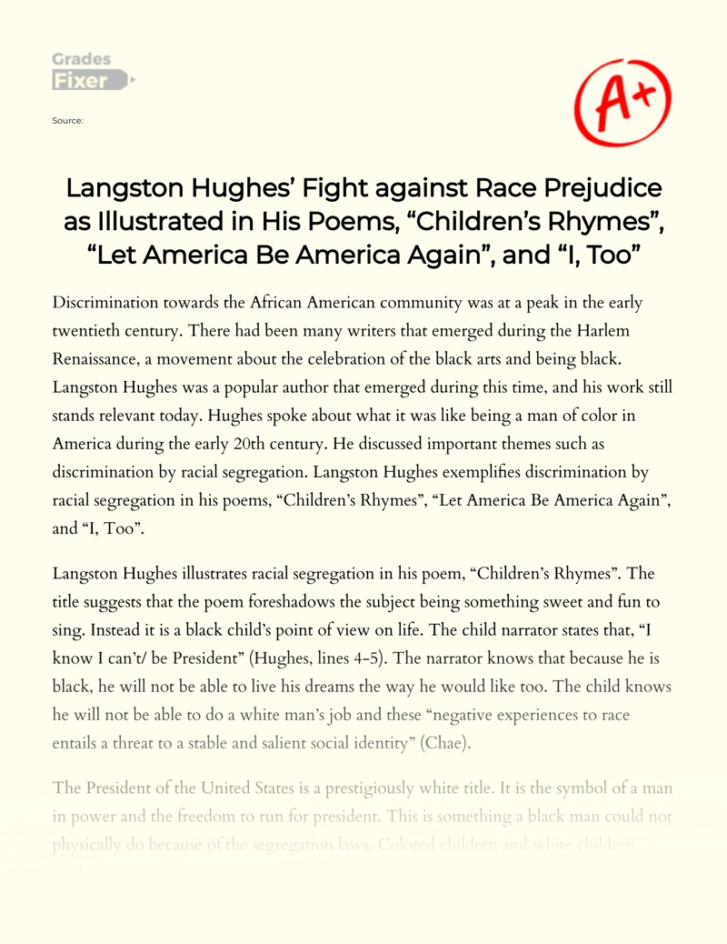 Langston Hughes' Fight Against Race Prejudice Essay
