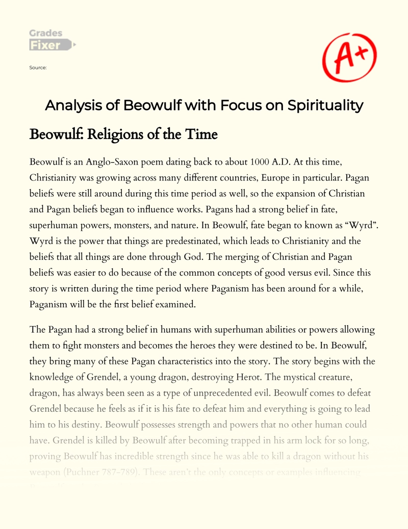 Analysis of Beowulf with Focus on Spirituality Essay