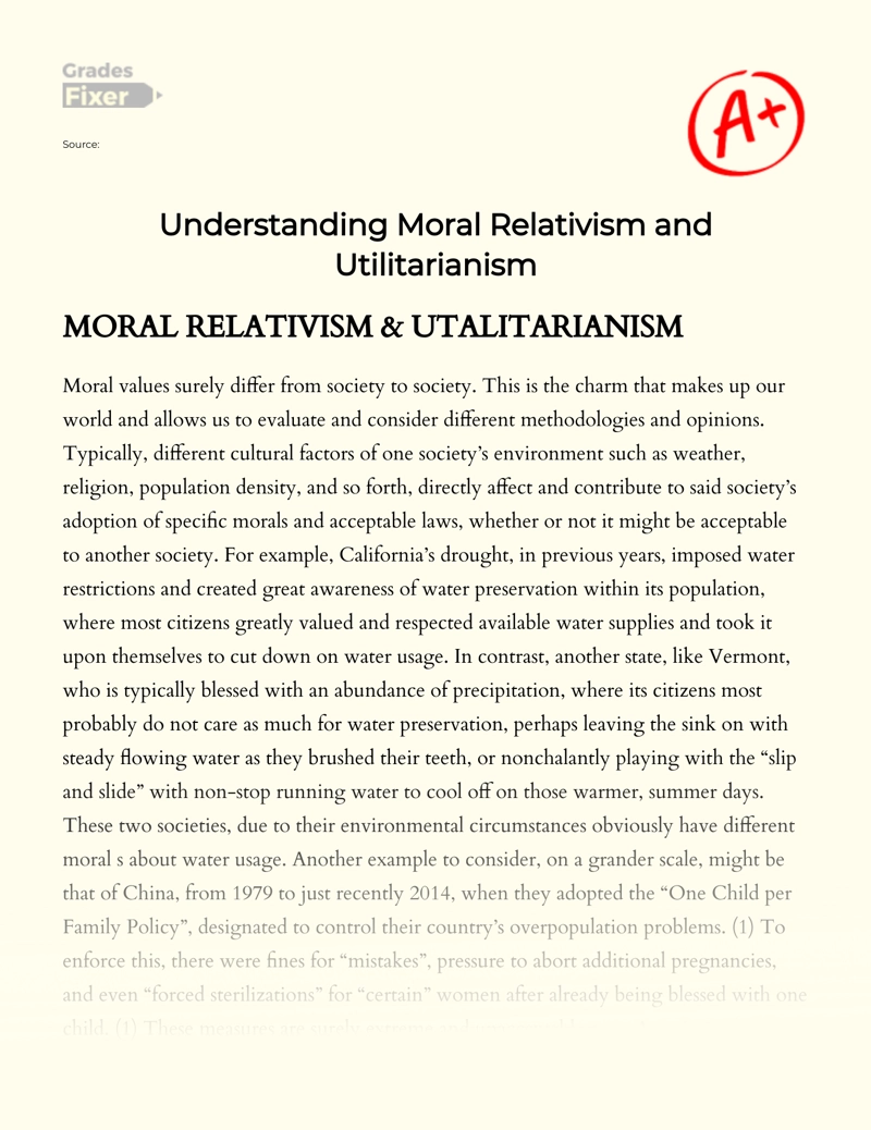 Understanding Moral Relativism and Utilitarianism Essay