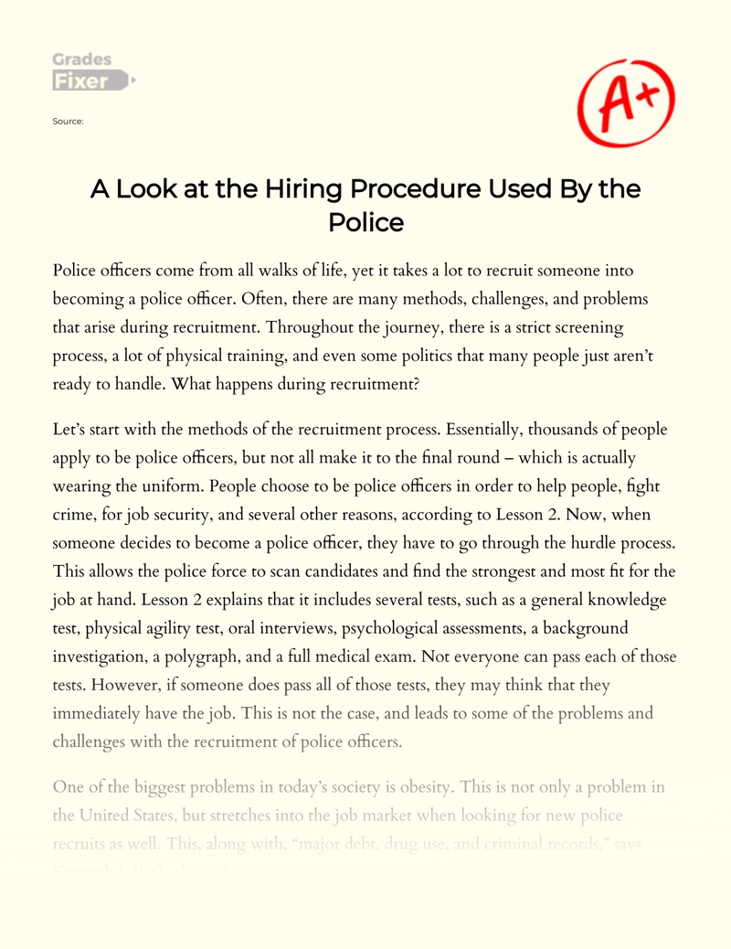 A Look at The Hiring Procedure Used by The Police essay