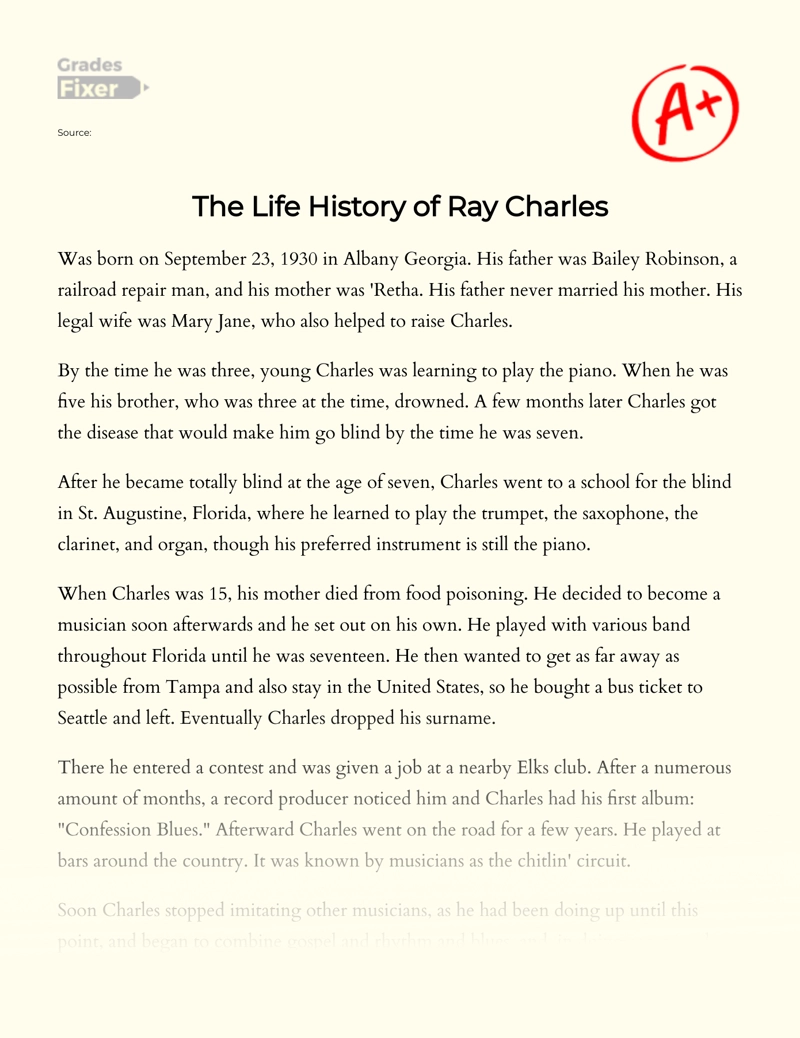 The Life History of Ray Charles essay