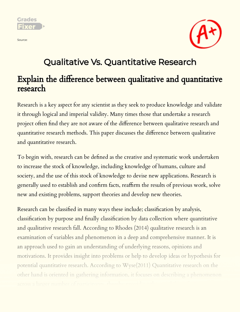 Difference Between Qualitative and Quantitative Research Essay