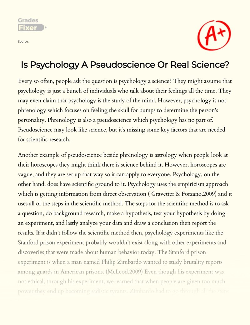 Psychology as a Pseudoscience Or Real Science Essay