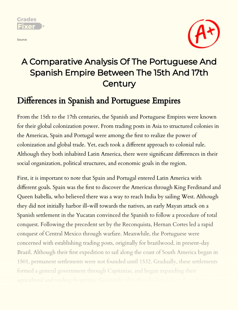 A Comparative Analysis of The Portuguese and Spanish Empire Between The 15th and 17th Century essay