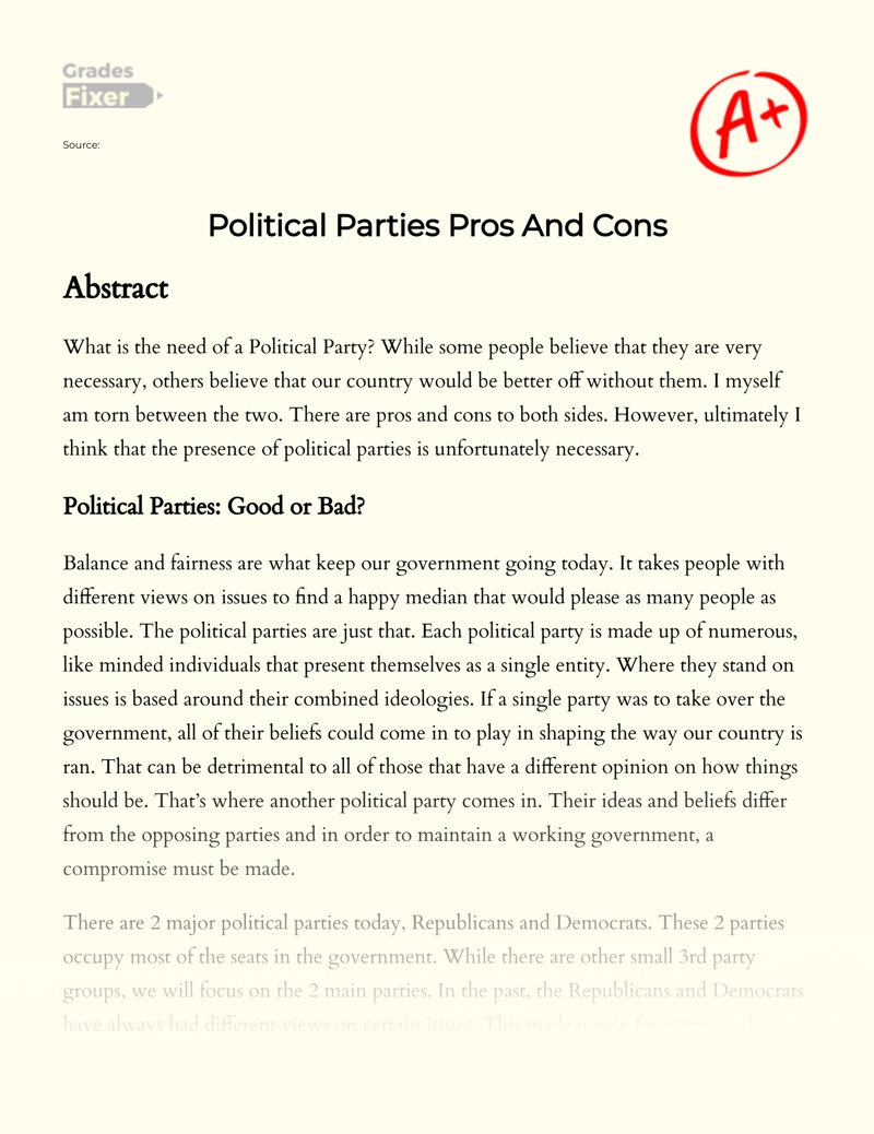 Political Parties Pros and Cons Essay