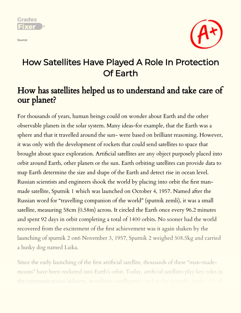 How Satellites Have Played a Role in Protection of Earth Essay