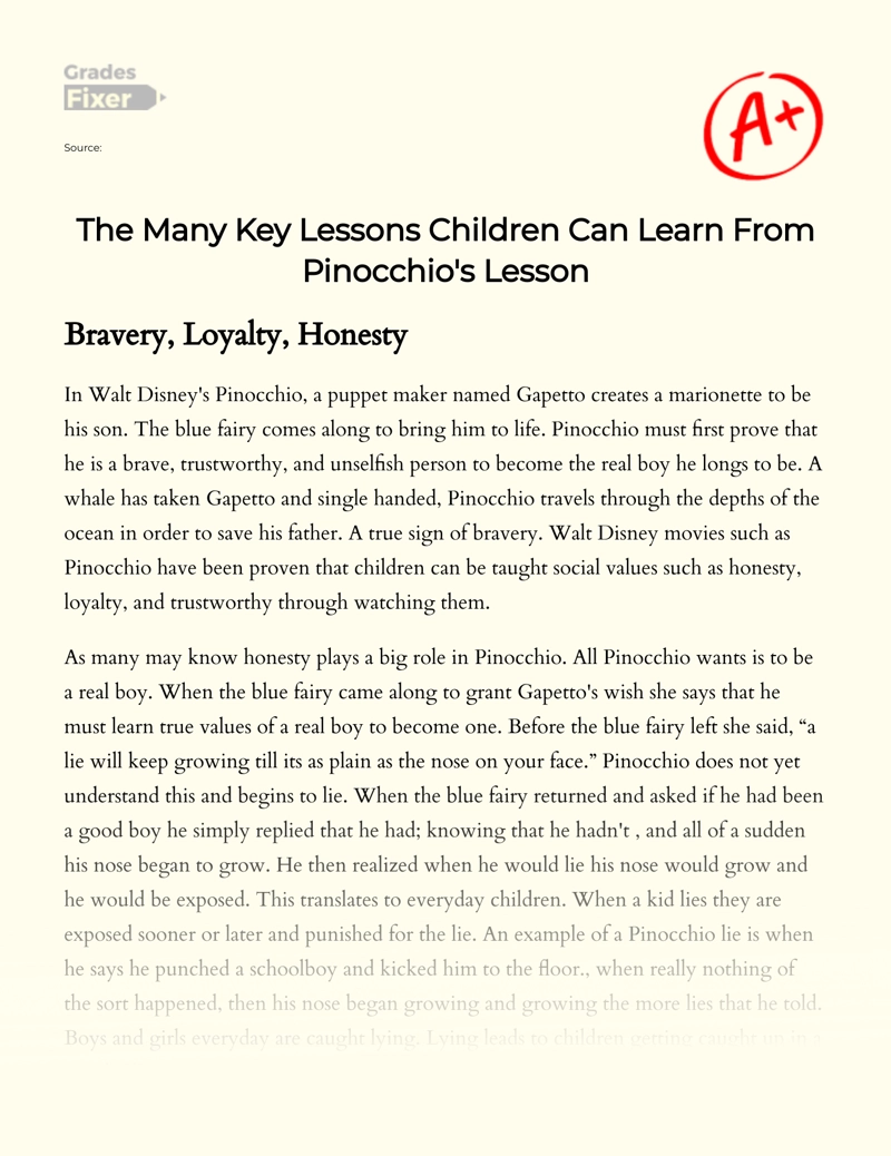 The Many Key Lessons Children Can Learn from Pinocchio's Lesson essay