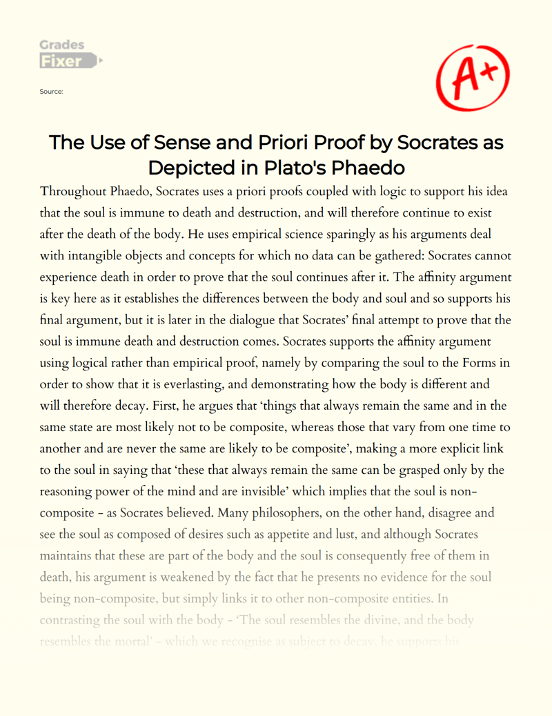 Socrates' Arguments to Prove Soul is Immune to Death in Plato's Phaedo Essay
