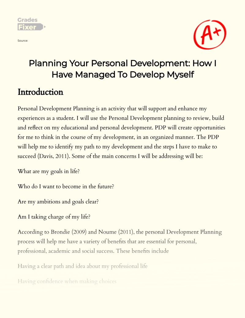 Planning Your Personal Development: How I Have Managed to Develop Myself Essay