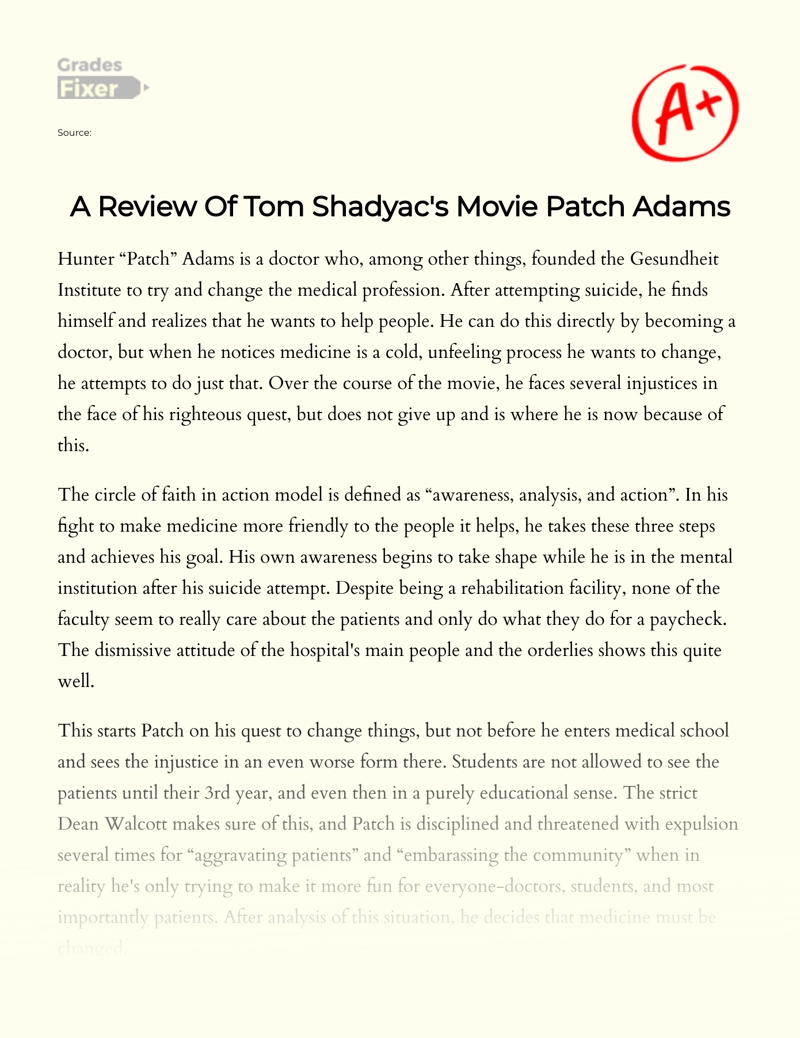 Tom Shadyac The Patch Adams Movie: Review Essay