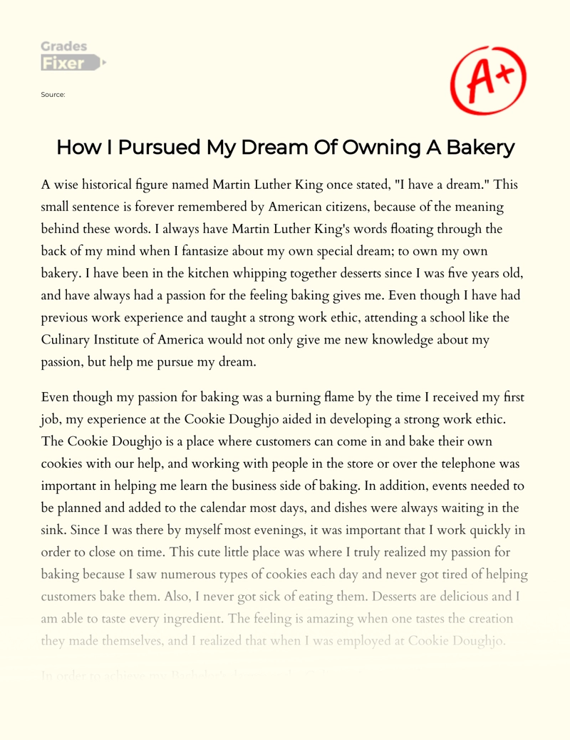 How I Pursued My Dream of Owning a Bakery Essay