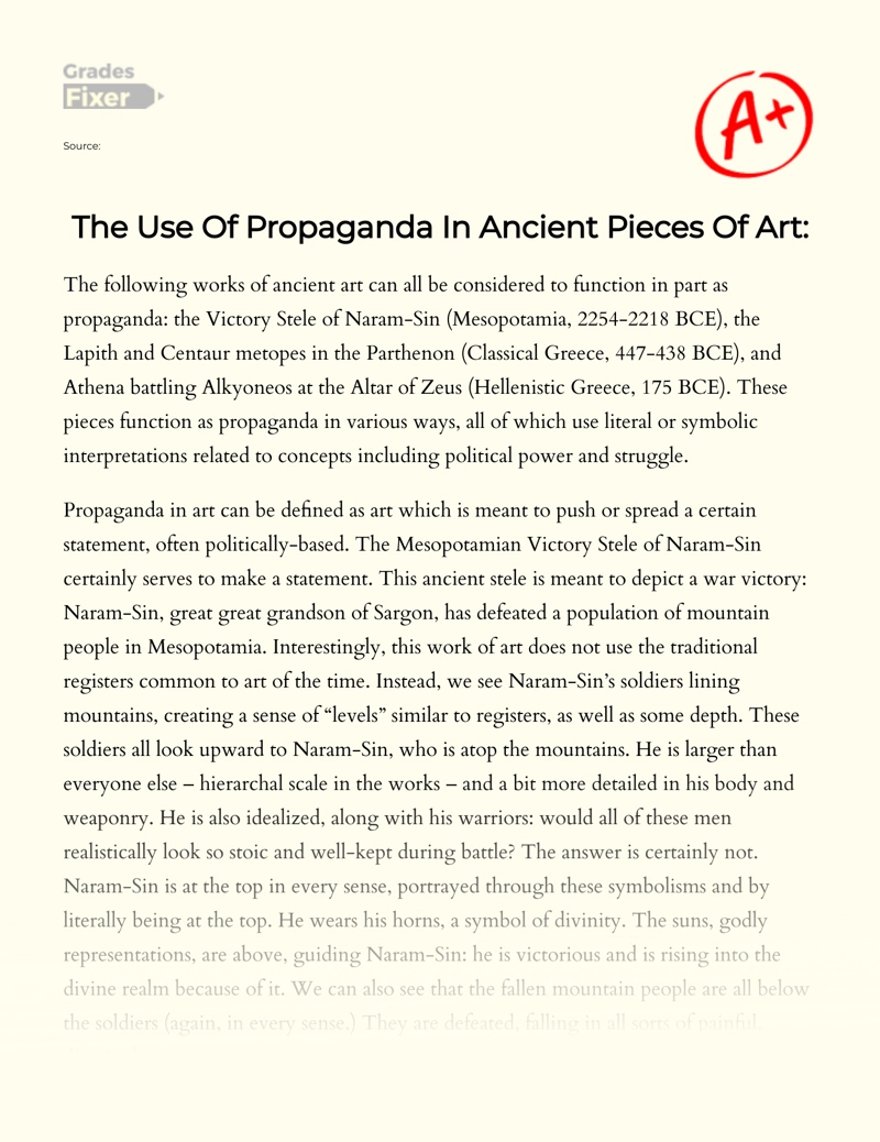 The Use of Propaganda in Ancient Pieces of Art: Essay