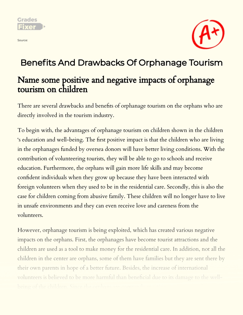 Benefits and Drawbacks of Orphanage Tourism Essay