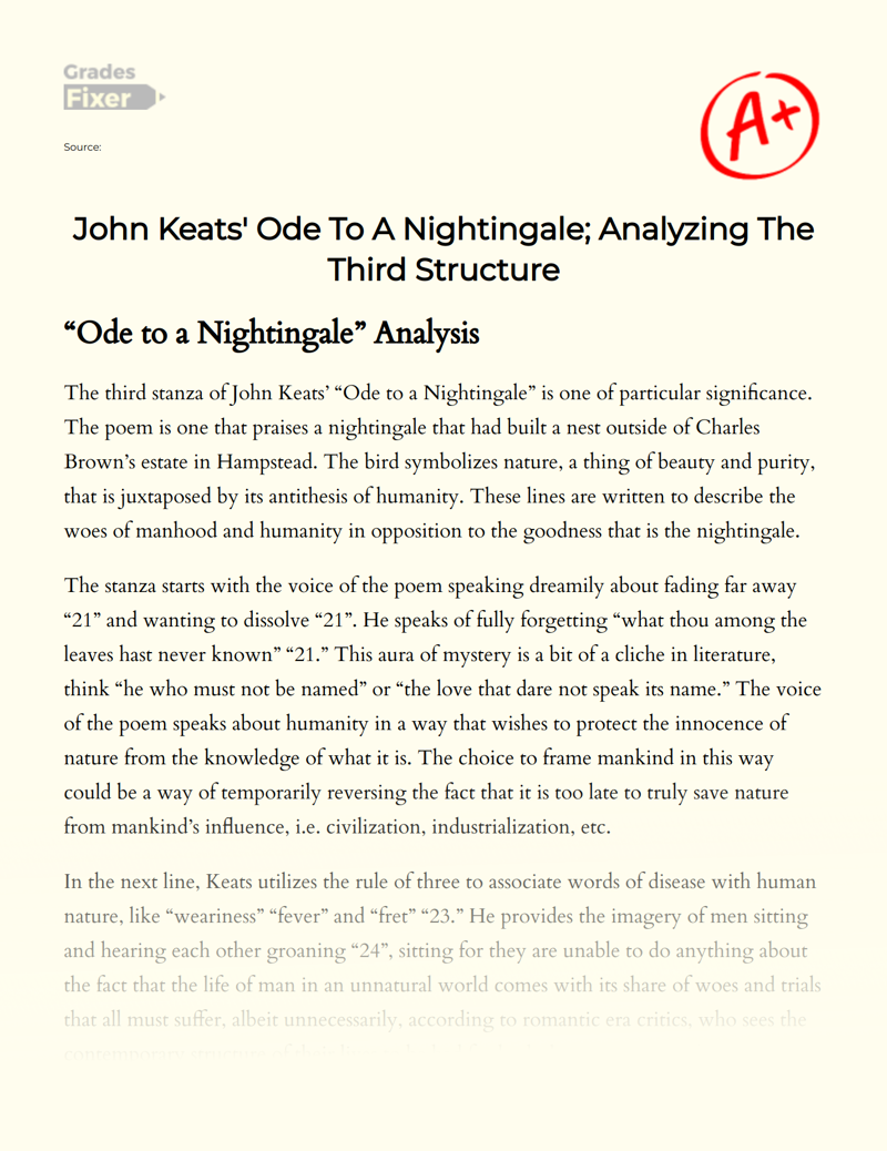 John Keats' Ode to a Nightingale; Analyzing The Third Structure Essay