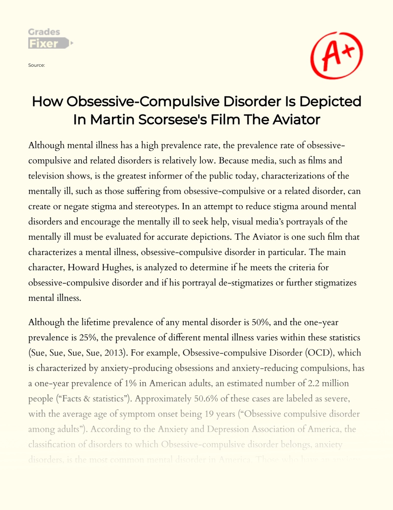 How Obsessive-compulsive Disorder is Depicted in Martin Scorsese's Film The Aviator essay