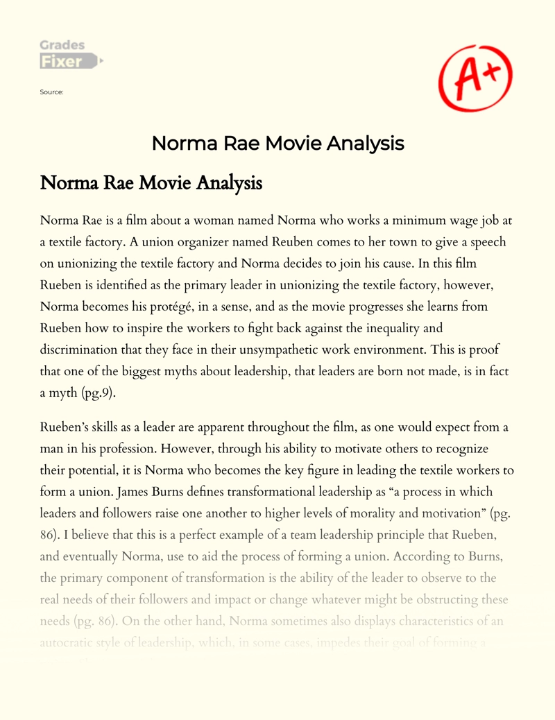 Norma Rae Movie Analysis essay