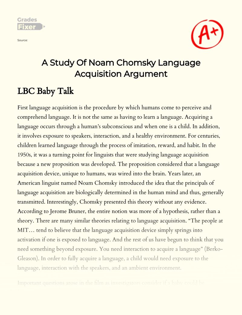 A Study of Noam Chomsky Language Acquisition Argument essay