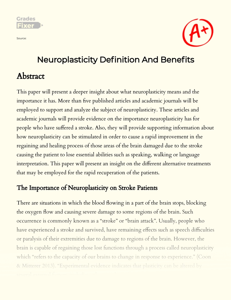 Neuroplasticity Definition and Benefits Essay