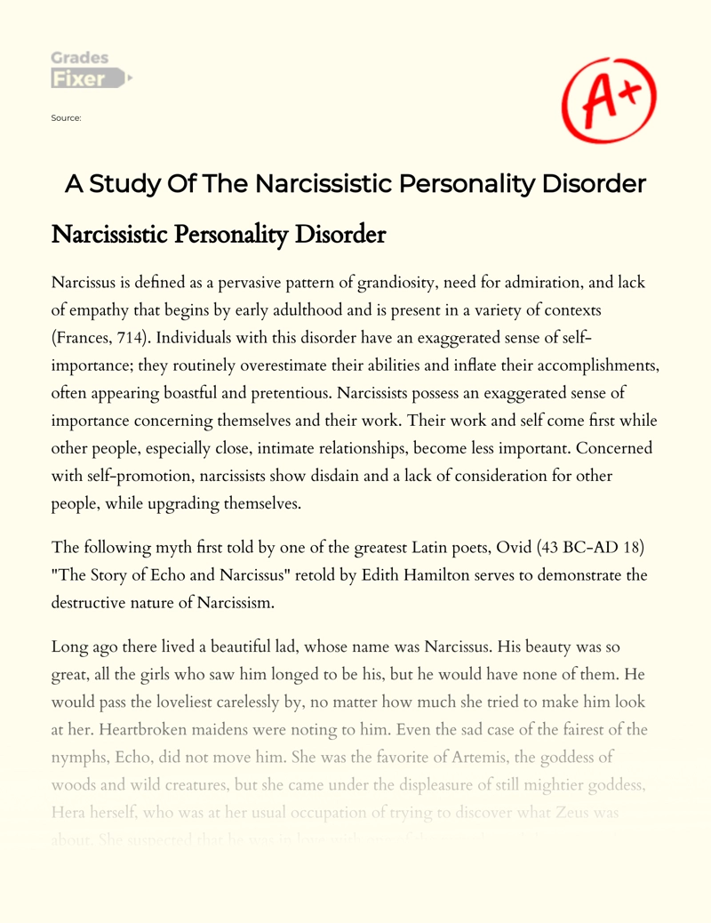 Реферат: Narcissism Essay Research Paper On Narcissism