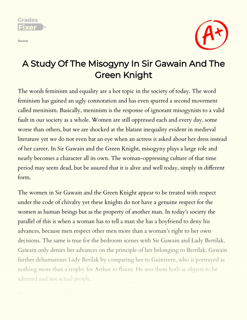 A Study of The Misogyny in Sir Gawain and The Green Knight essay