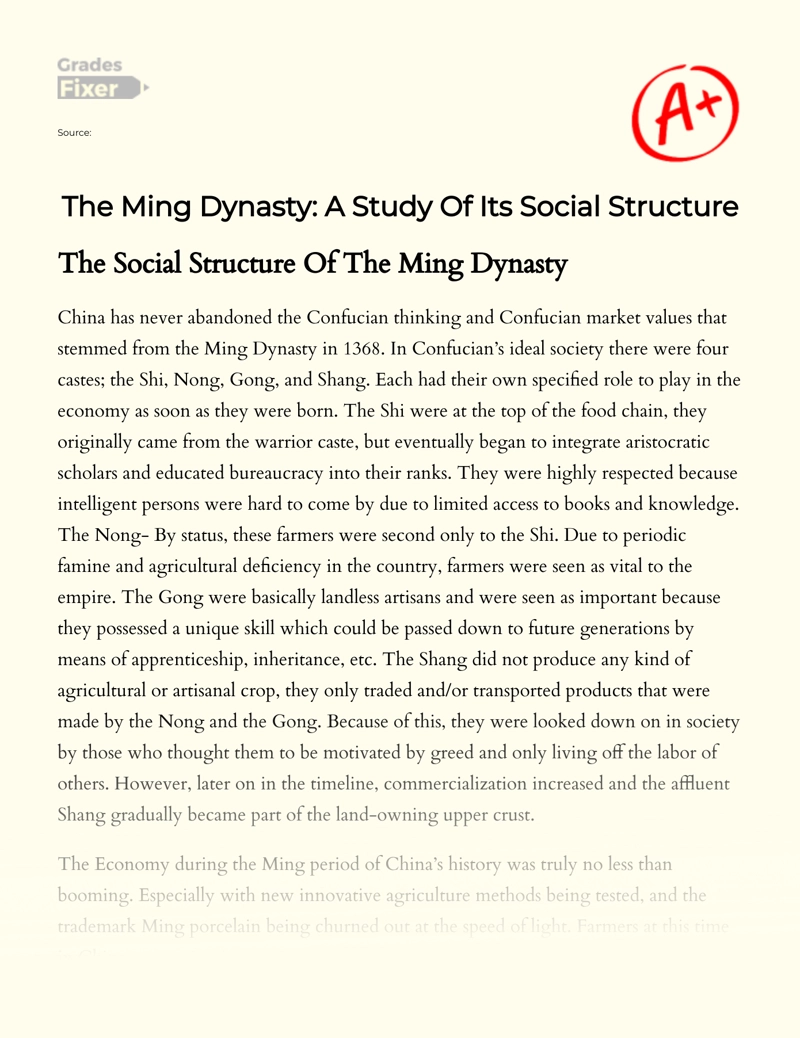 Life in China During The Ming Dynasty Rule Essay