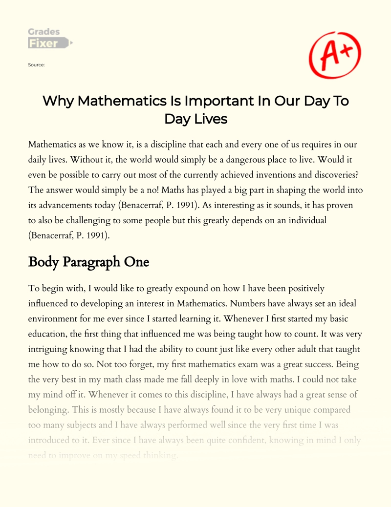 Mathematics in Everyday Life: Most Vital Discipline Essay