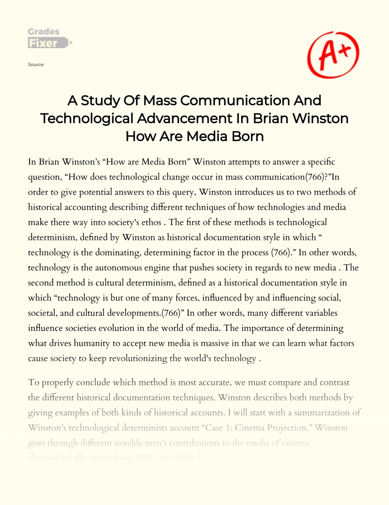 A Study of Mass Communication and Technological Advancement in "How Are Media Born" essay
