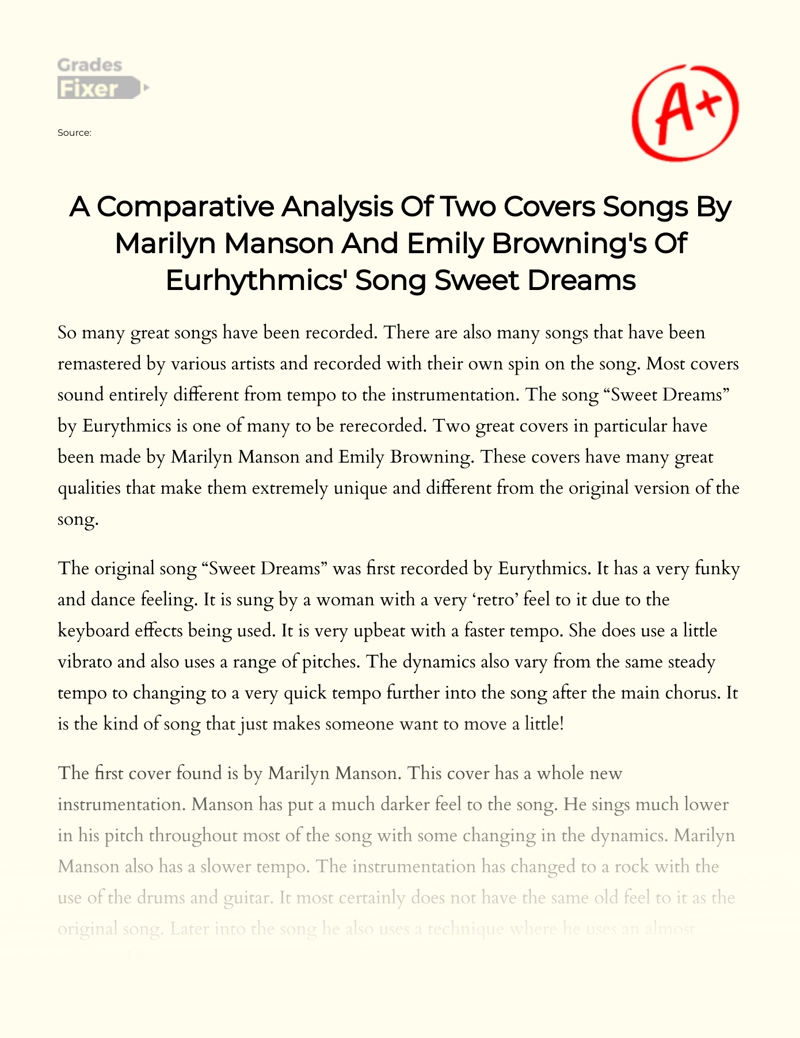 Comparative Analysis of Cover Songs by Marilyn Manson and Emily Browning Essay