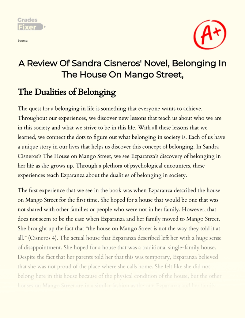 The Dualities of Belonging in Cisneros' "The House on Mango Street" Essay