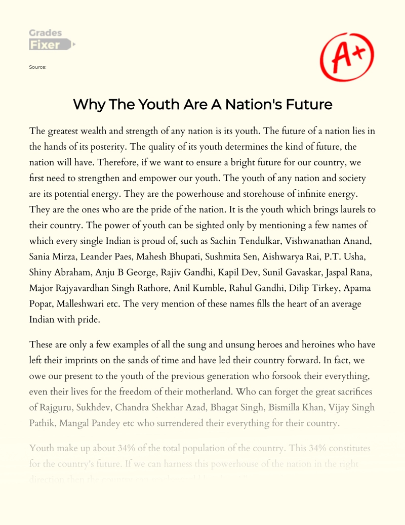 Why The Youth Are a Nation's Future essay