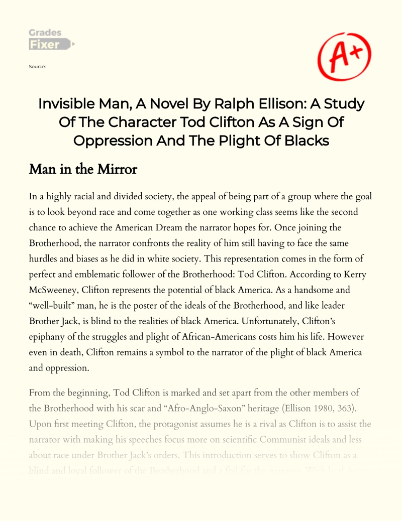Oppression and The Plight of Blacks in "Invisible Man" by Ralph Ellison Essay