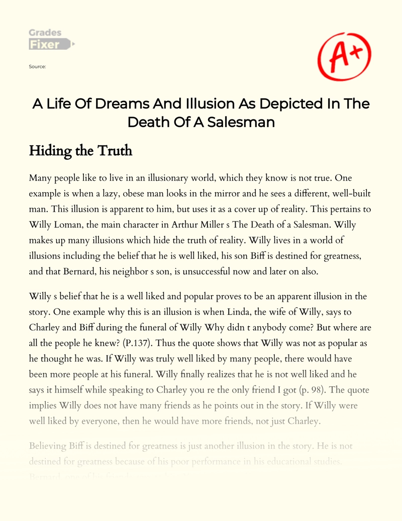 A Life of Dreams and Illusion as Depicted in The Death of a Salesman Essay