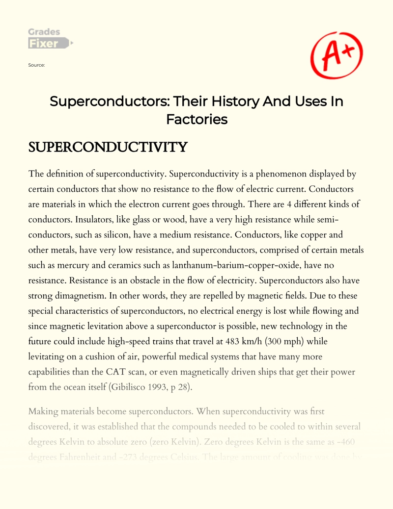 Superconductors: Their History and Uses in Factories Essay