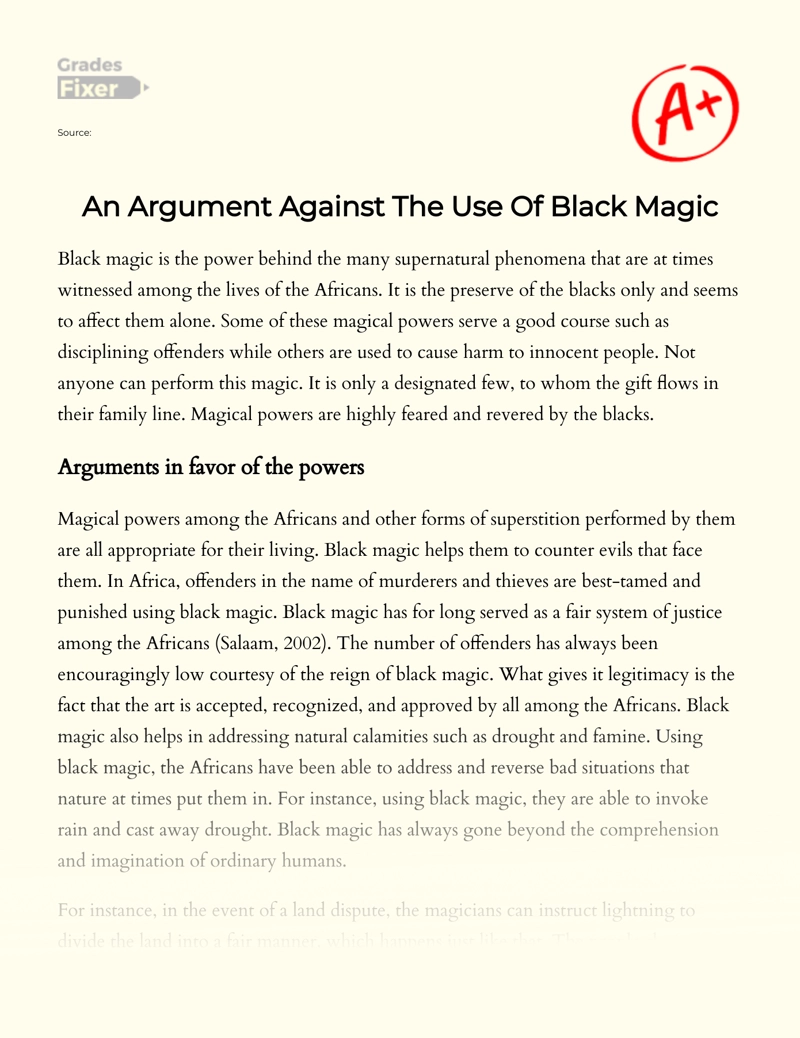An Argument Against The Use of Black Magic essay