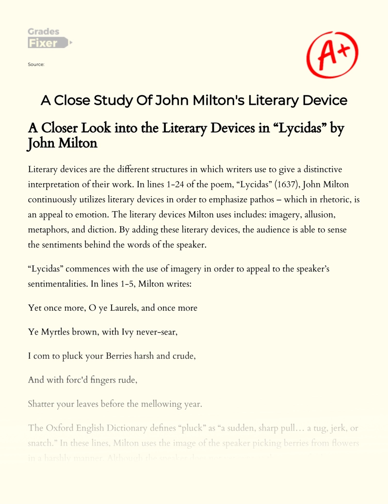 A Close Study of John Milton's Literary Device Essay