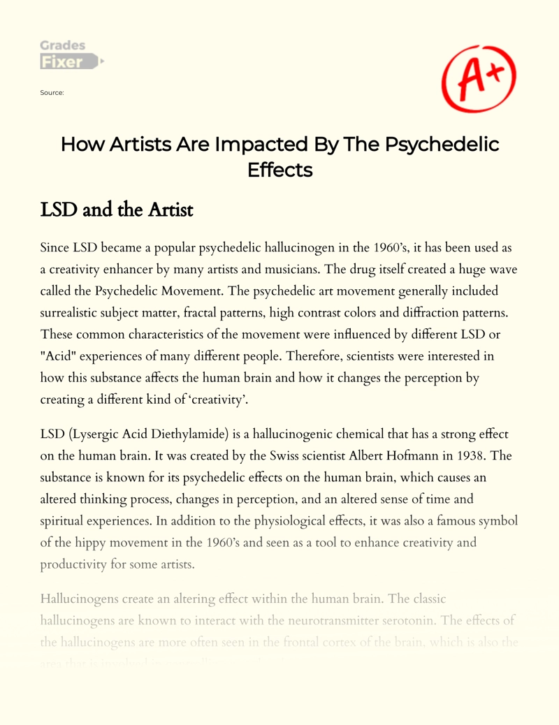 How Artists Are Impacted by The Psychedelic Effects Essay