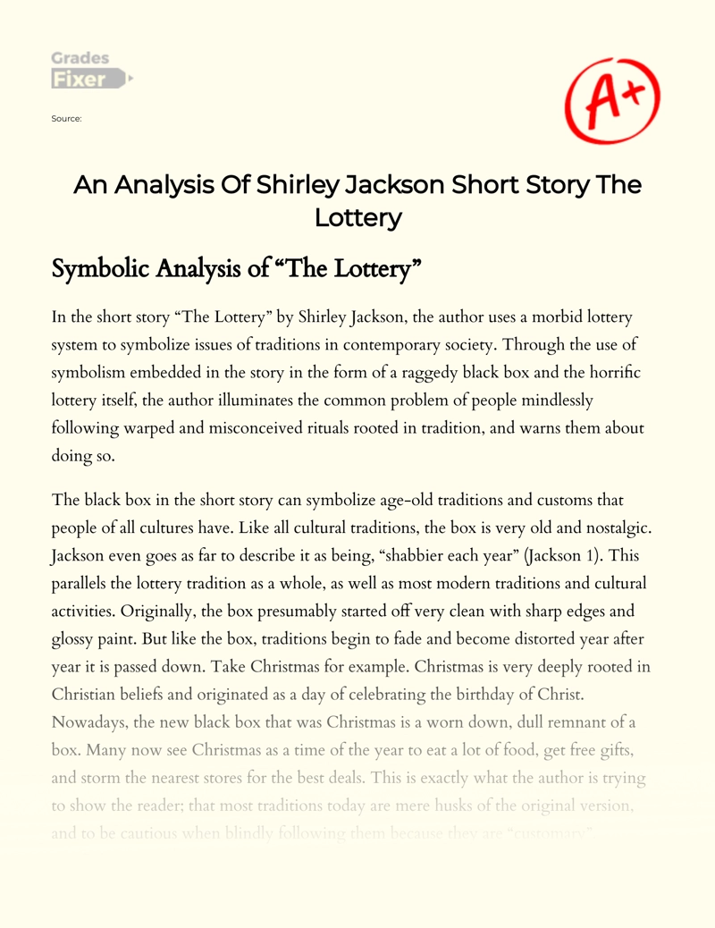 An Analysis of Shirley Jackson Short Story The Lottery essay