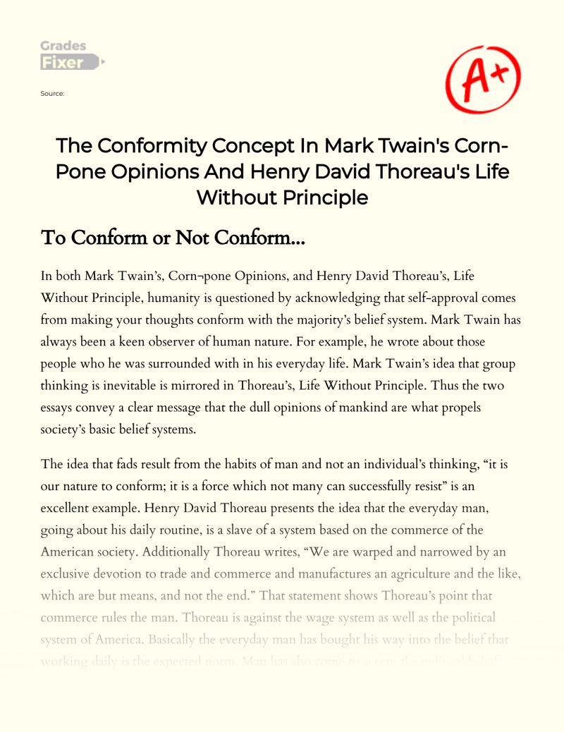 Conformity in "Corn-pone Opinions" and "Life Without Principle" Essay