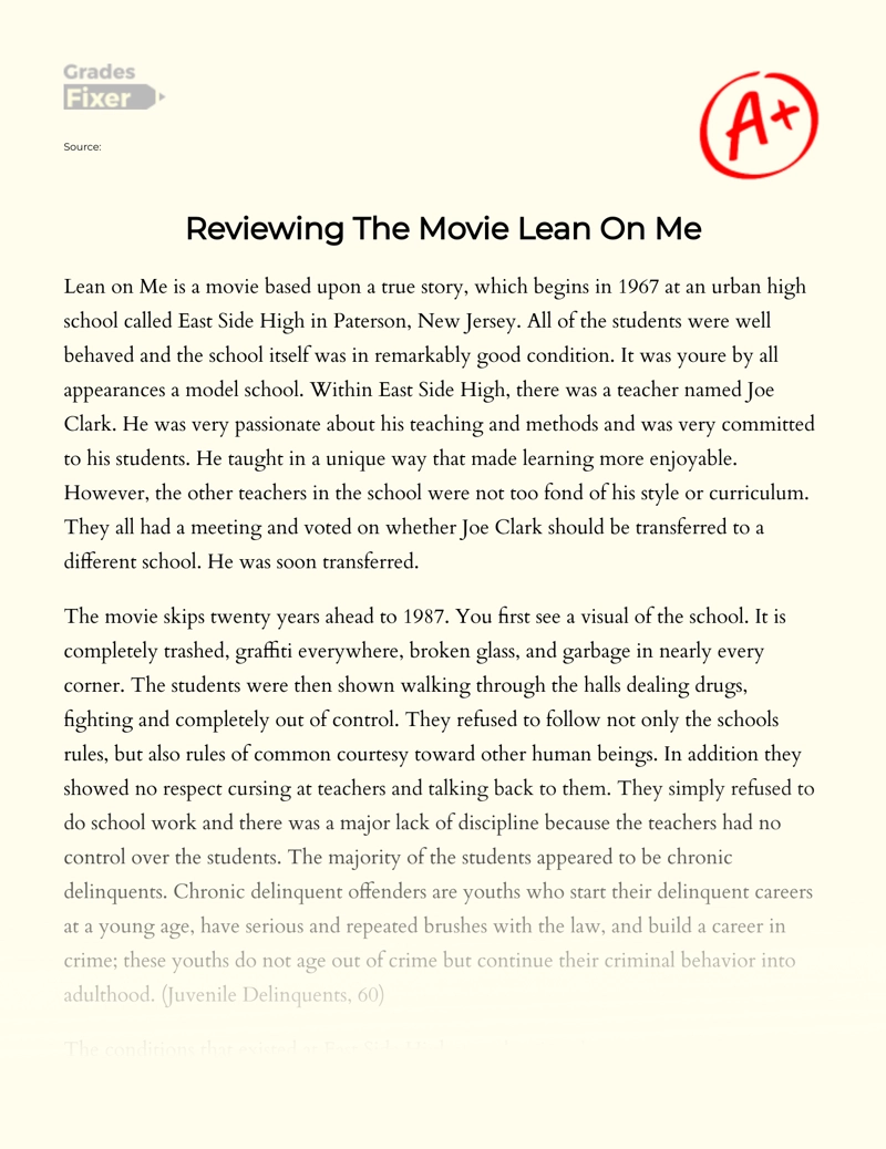Reviewing The Movie Lean on Me Essay