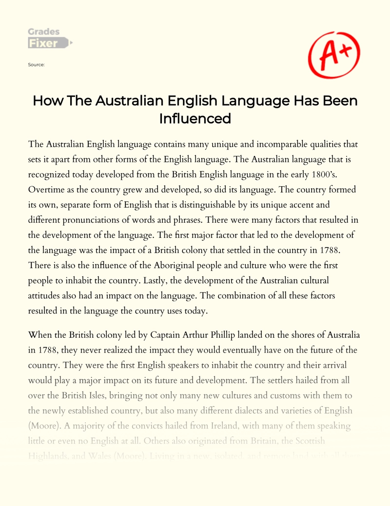 How The Australian English Language Has Been Influenced Essay