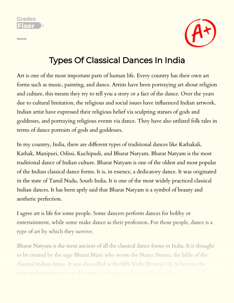 Types of Classical Dances in India essay