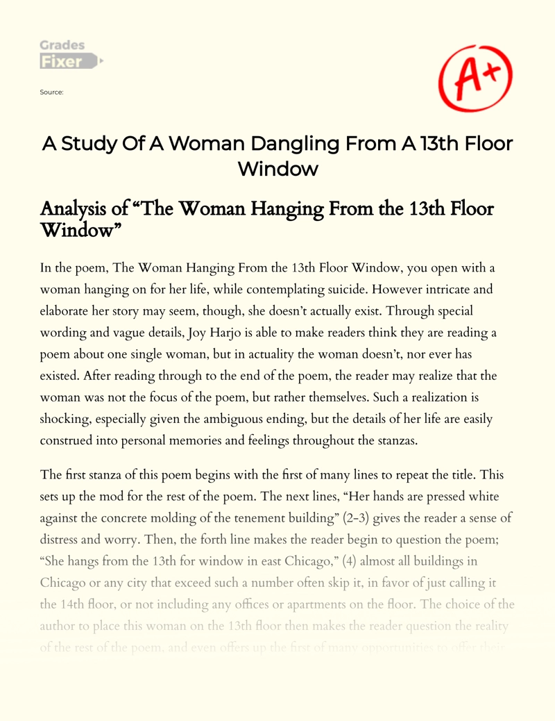 The Woman Hanging from a Thirteenth-floor Window: Analysis and Study essay