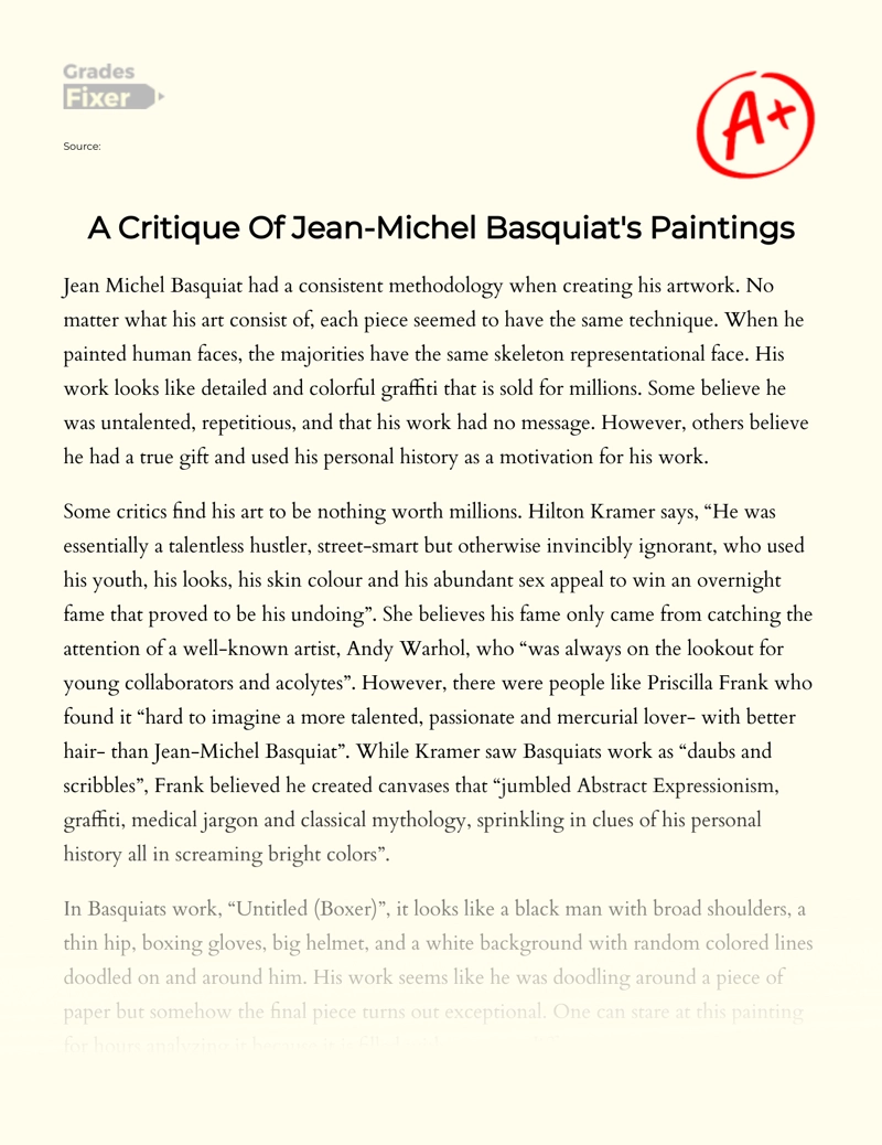 A Critique of Jean-michel Basquiat's Paintings Essay