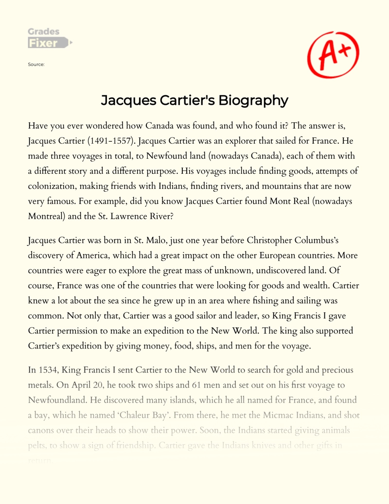Jacques Cartier Biography Essay