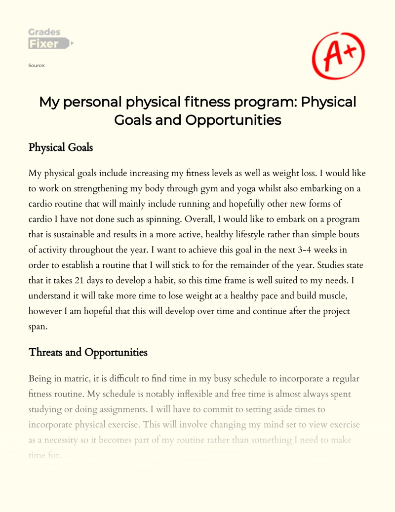 My Personal Physical Fitness Program: Physical Goals and Opportunities Essay