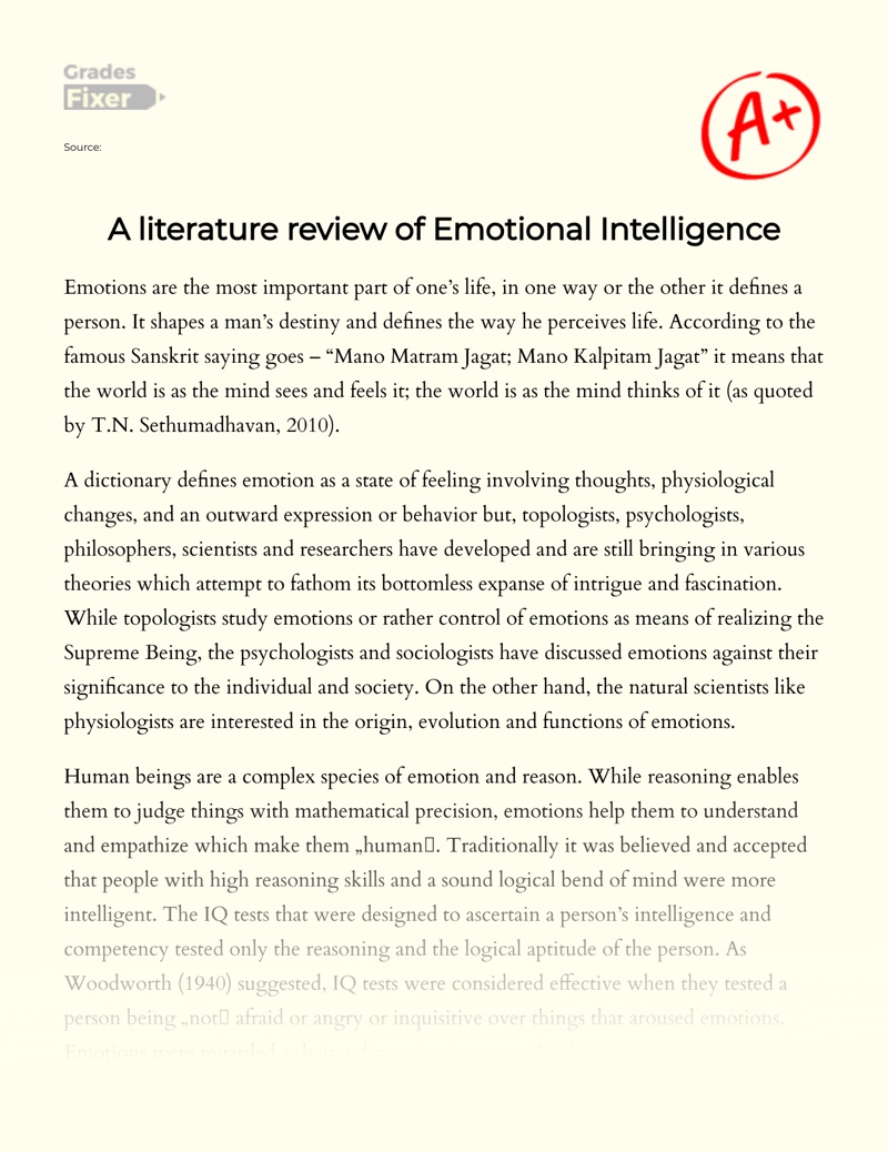 A Literature Review on Emotional Intelligence essay
