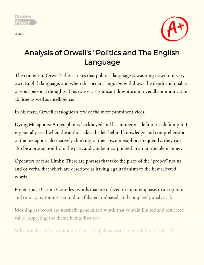 Analysis of Orwell's "Politics and The English Language Essay