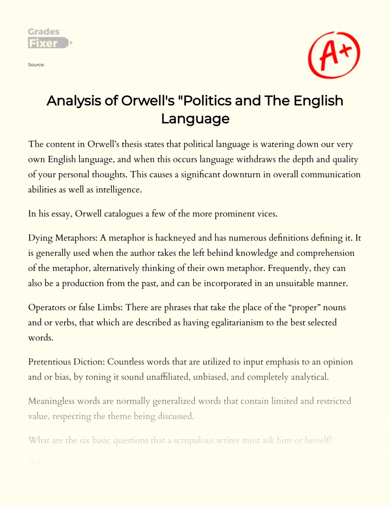 Реферат: George Orwell And The English Language Essay