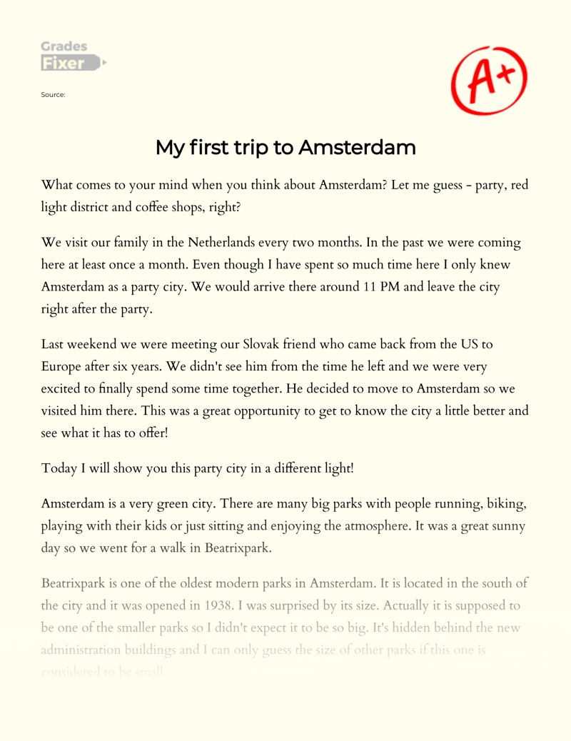 My First Travel Experience to Amsterdam Essay
