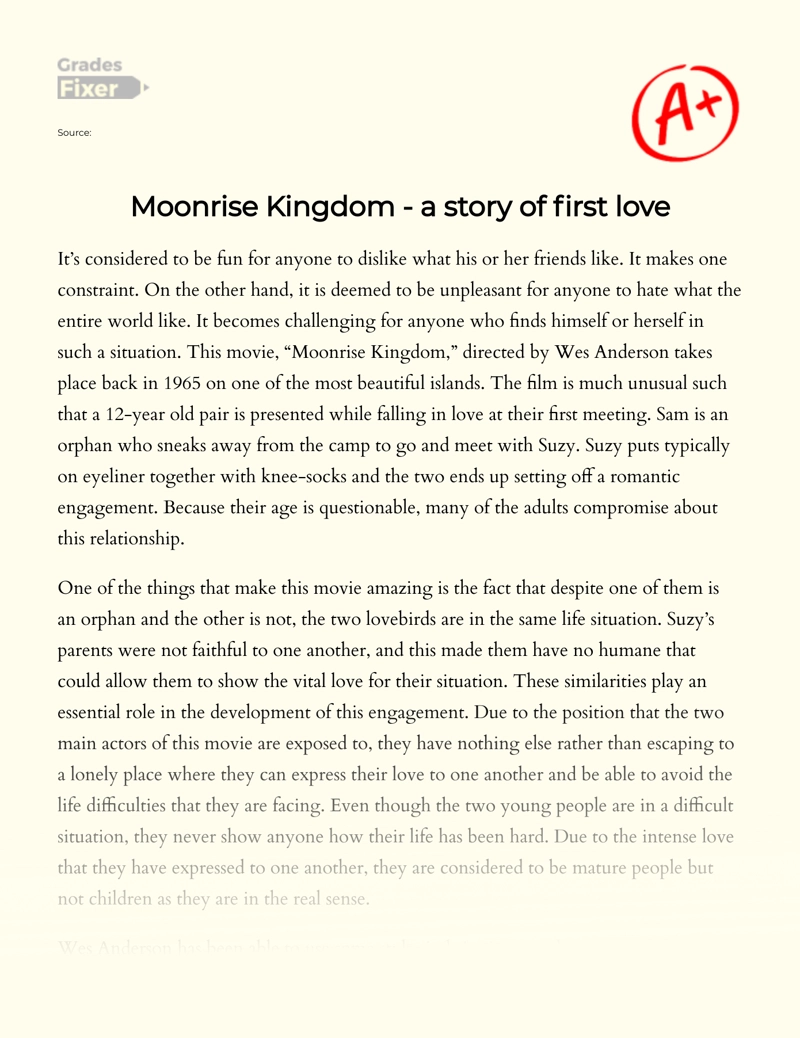 Moonrise Kingdom - a Story of First Love Essay